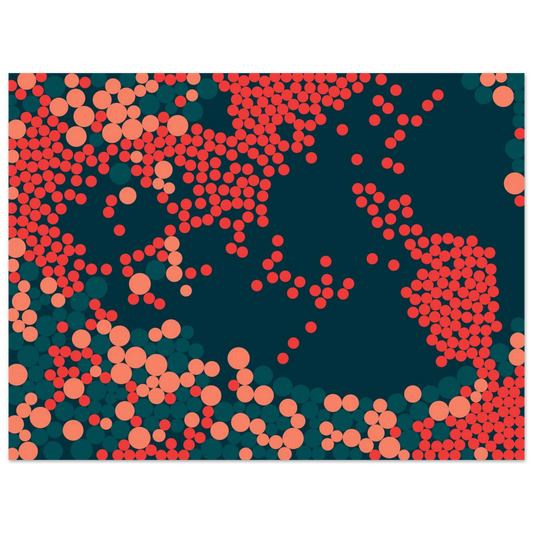 Pattern of red and pink circles on a dark blue background